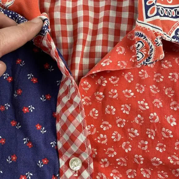 Vintage 70s Daisy Patchwork Point Collar Pocket Blouse Small See Measurements - Picture 9 of 10